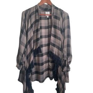Knox Rose Plaid Fringe Cardigan